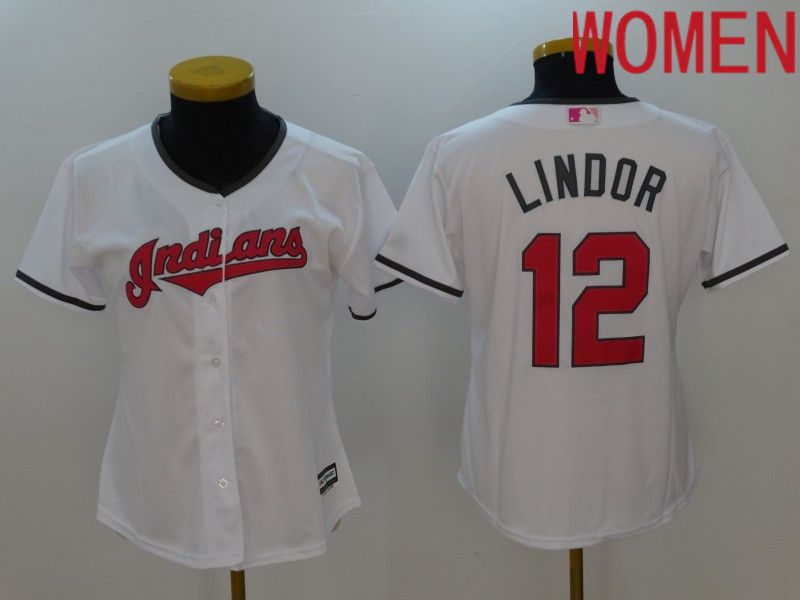 Women Cleveland Indians #12 Lindor White Mother Edition 2022 MLB Jersey